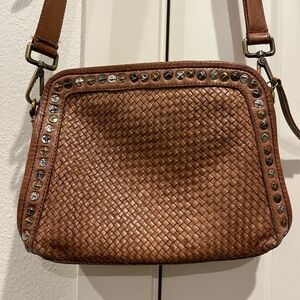 Platania Studded Brown Woven Crossbody Bag